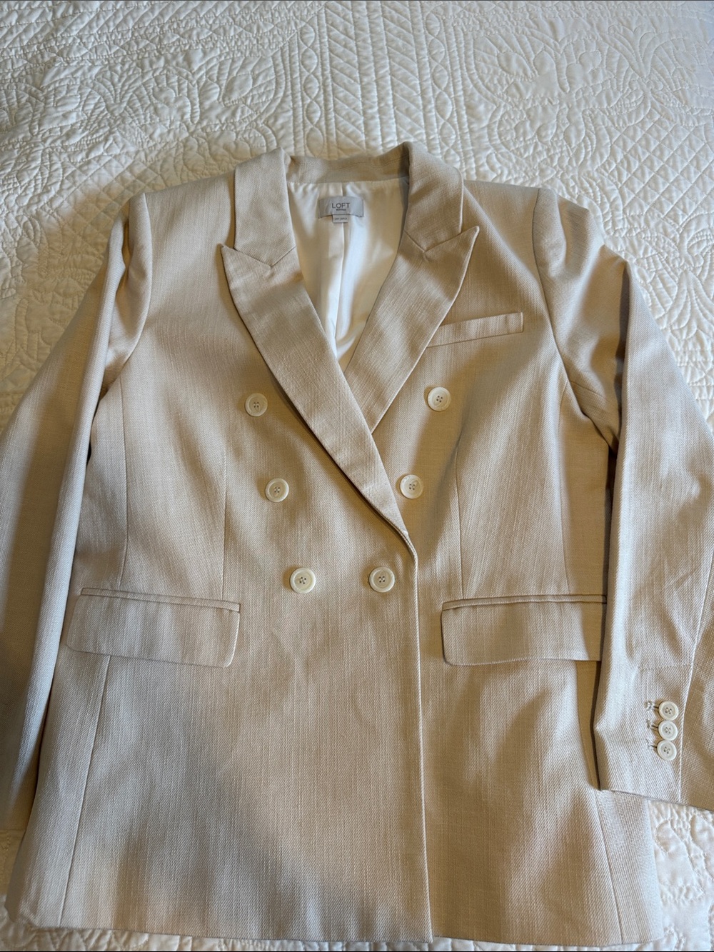 LOFT Double-Breasted Beige/Cream Blazer